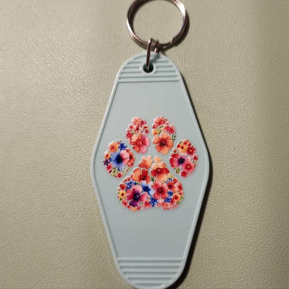 Floral Paw Print Keychain